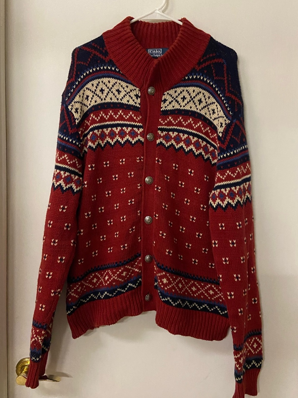 Polo Ralph Lauren Sweater Fair Isle Buffalo Nickel Button Cardigan Cotton Linen